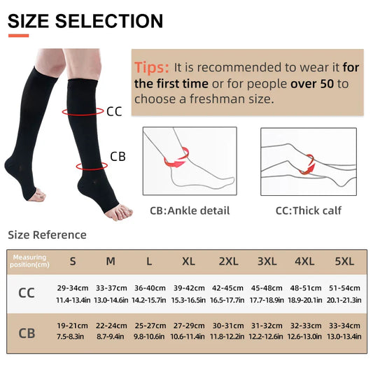 2025 Sports Running Compression Calf Sleeves – 30–40mmHg Open-Toe Medical Support for Varicose Veins
