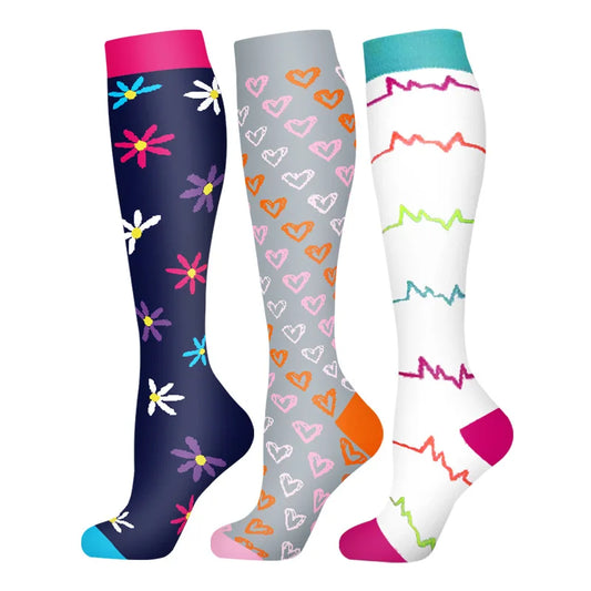 3 Pairs/Pack Compression Socks – 30mmHg Knee-High Support for Men & Women (58 Styles)