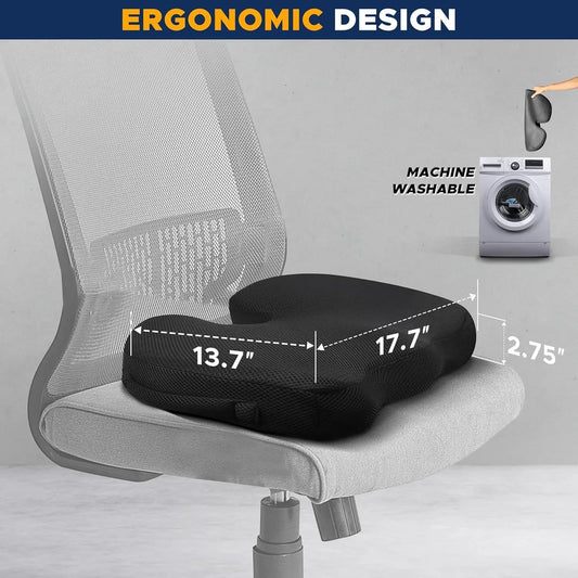 Gel Orthopedic Memory Foam Seat Cushion – U-Shaped Coccyx Support for Car, Office & Travel