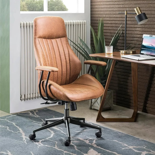 Ergonomic Mid-Century Leather Office Chair – High Back Executive Swivel Chair