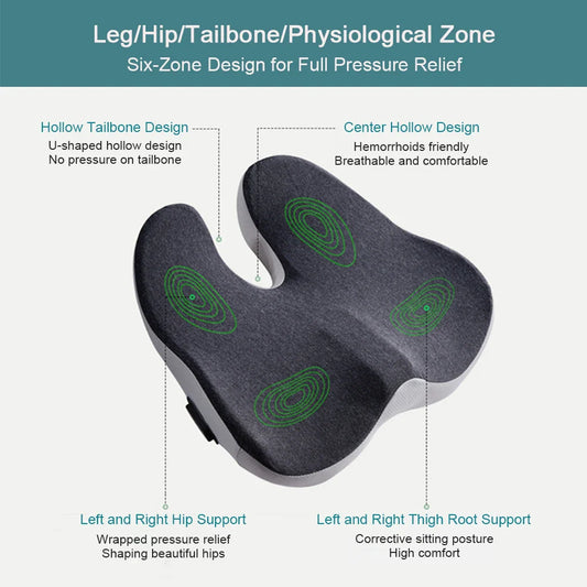 Orthopedic Chair Cushion – Memory Foam Support for Waist, Coccyx & Buttocks