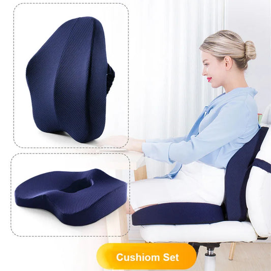 Memory Foam Seat Cushion Set – Orthopedic Support for Coccyx, Lumbar & Hemorrhoid Relief
