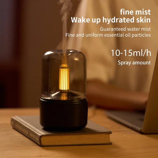 2025 New Ultrasonic Candlelight Aromatherapy Humidifier – Soft Glow for Home, Office & Bedroom