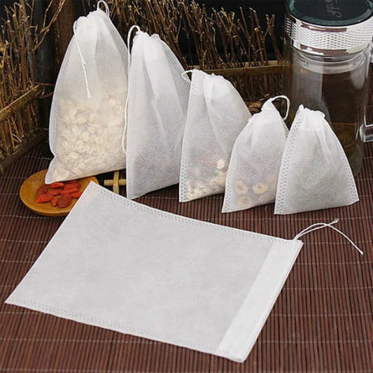 500/50pcs Disposable Tea Filter Bags – Non-Woven Fabric with Drawstring for Tea, Coffee & Spices