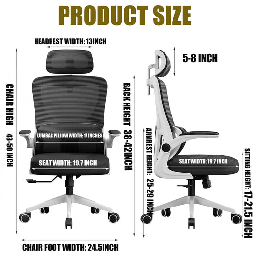High-Back Mesh Office Chair – Ergonomic Desk Chair with Lumbar Support & Flip-Up Armrests