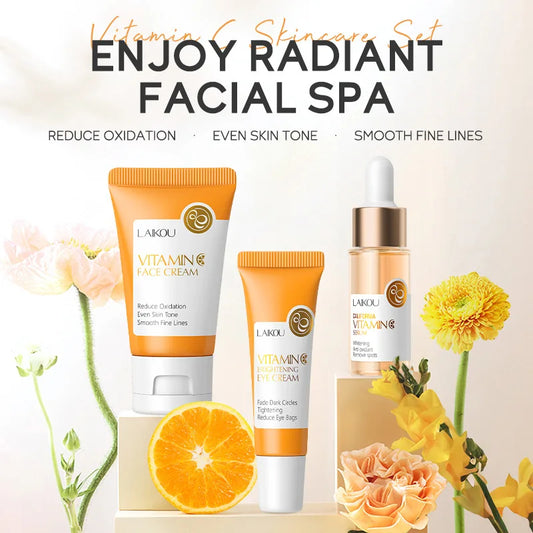 3pcs/set LAIKOU Vitamin C 24K Golden Sakura Skin Care Set – Face Cream, Serum & Eye Cream