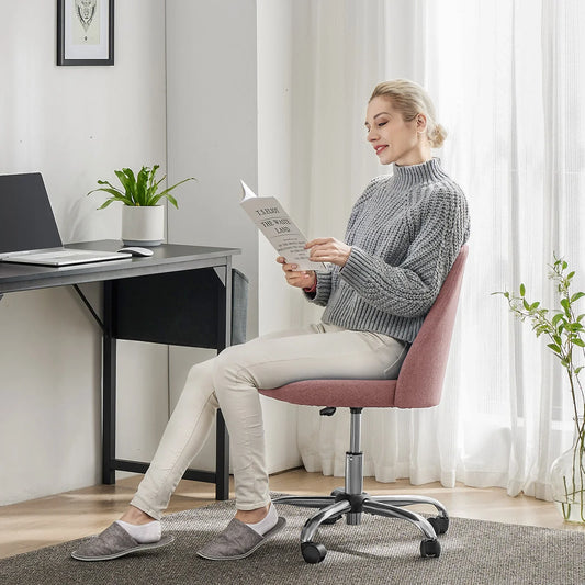 JHK Armless Small Desk Office Chair – Cute Swivel Vanity Chair with Backrest & Wheels