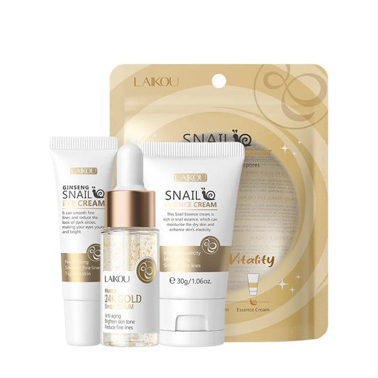 3pcs/set LAIKOU Vitamin C 24K Golden Sakura Skin Care Set – Face Cream, Serum & Eye Cream