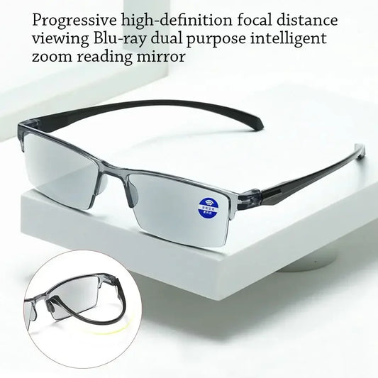 Smart Automatic Zoom Reading Glasses – Autofocus, Anti-Blue Light, Half-Rim Design for Near & Far Vision