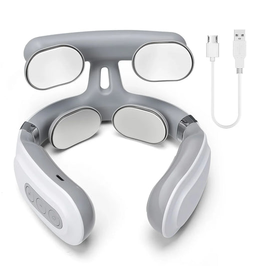 Smart Neck and Shoulder Massager – 4 Pads, 6 Modes, 16 Intensity Levels, USB Rechargeable & Portable
