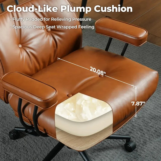 Ergonomic Mid-Century Leather Office Chair – High Back Executive Swivel Chair