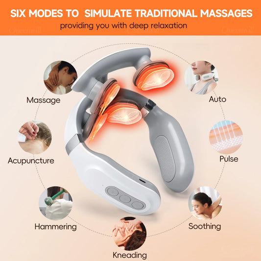 Smart Neck and Shoulder Massager – 4 Pads, 6 Modes, 16 Intensity Levels, USB Rechargeable & Portable